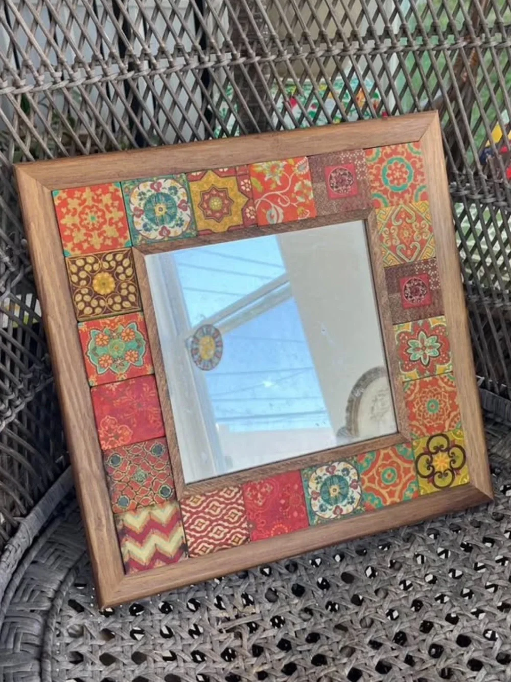 Oscar Stone mosaic tile wooden mirror